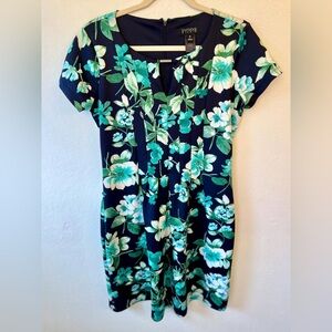 Enfocus Studio Lined Dress Women’s Size 6 Blue Green Teal Floral Pattern